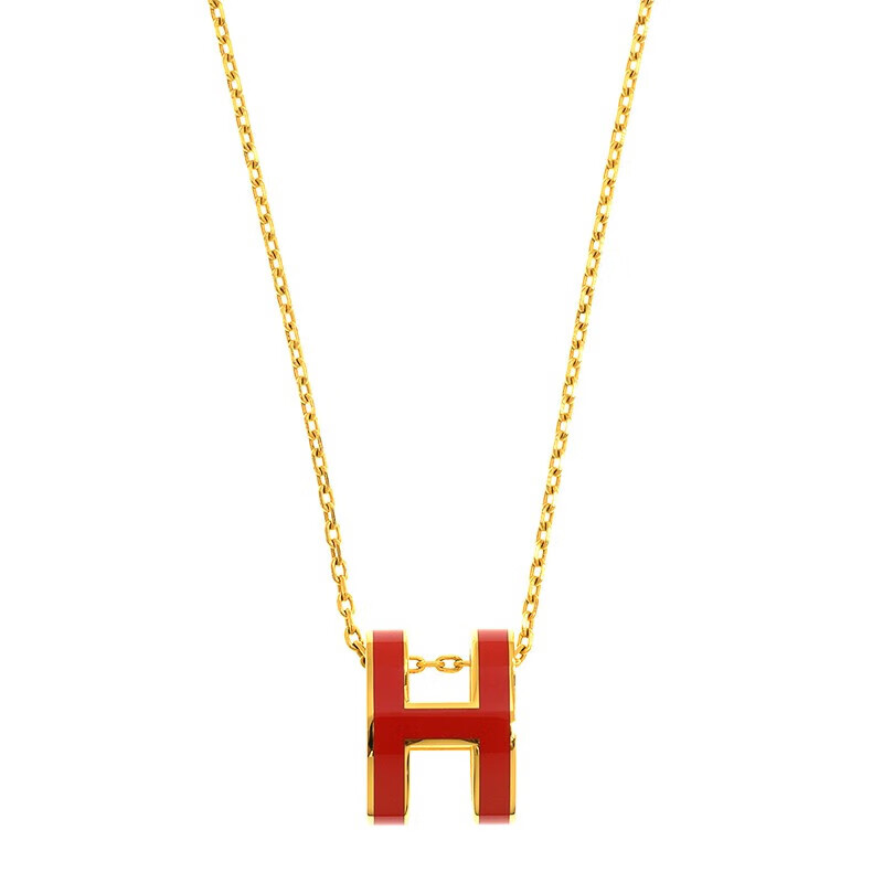 爱马仕(hermes)爱马仕 颈链 h款 大号 logo  圆型 金属链 红色金链