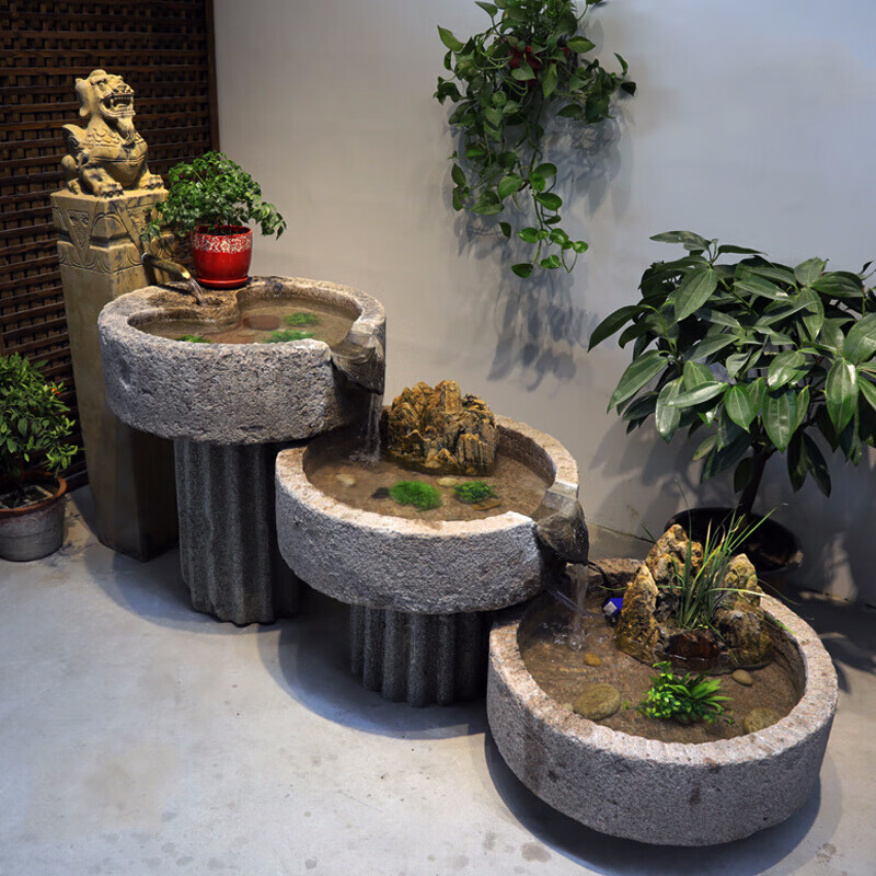 宏火阁礼品 中式石槽鱼缸石磨石头花盆水缸水景户外庭院室内景观装饰