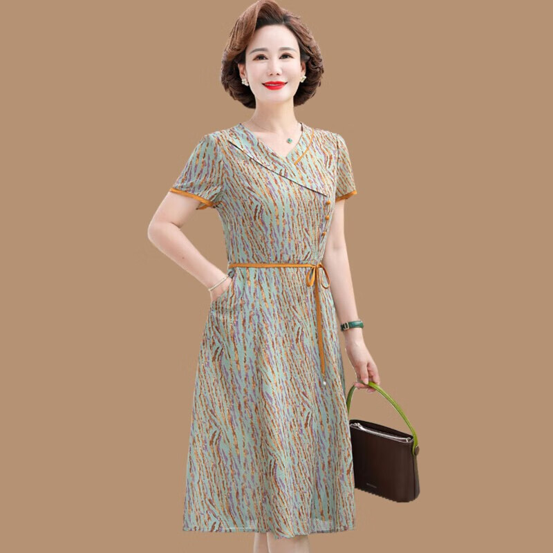 叶衣中老年女装夏装连衣裙妈妈装中年气质裙子遮肚显瘦40岁50夏季新款