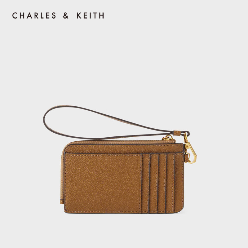 CHARLES＆KEITH2021春夏新品CK6-50770461包包女包时尚压纹零钱包卡包 Camel驼色 XXS