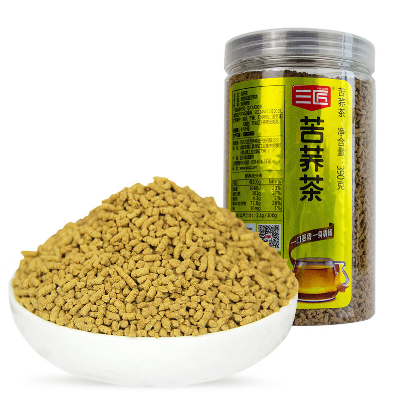 三匠苦荞茶390g罐装四川大凉山黑苦荞全皮茶麦香麸皮荞麦茶 原味