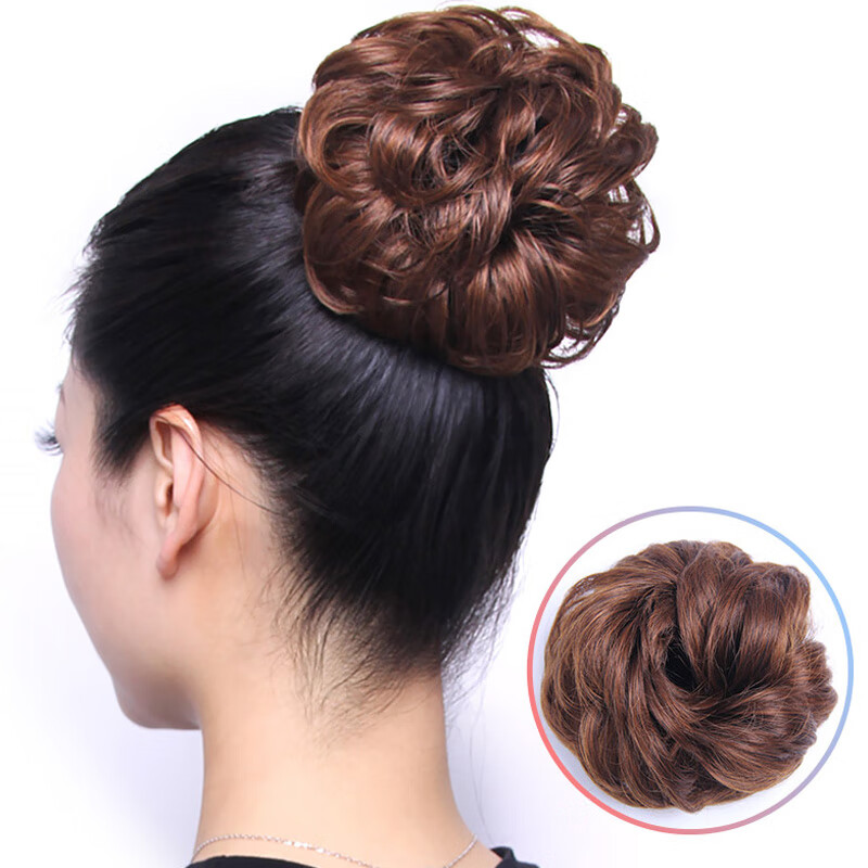 唐妮 假发女发圈丸子头发包头盘发发圈 皮筋头绳自然蓬松短卷发圈 黑棕色 +黑棕色高性价比高么？