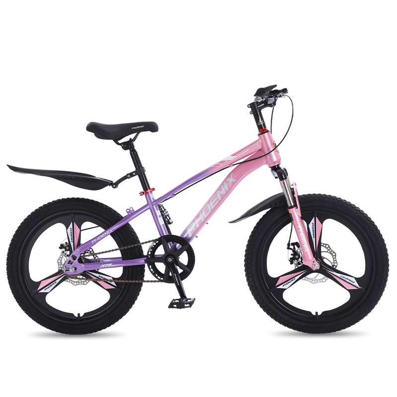 鳳凰山地自行車男女變速山地車碟剎青少年兒童自行車學(xué)生單車 星際 粉紫【單速+三刀輪】 20寸【適合125-160cm】