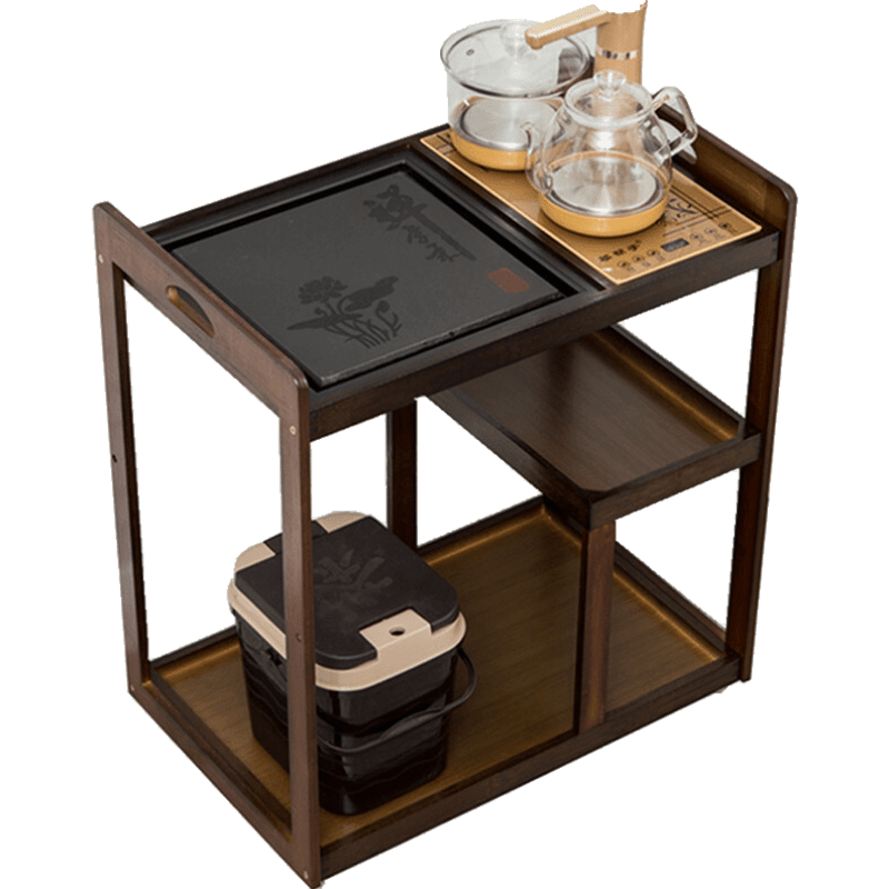 DIYOOCO移动茶桌小茶台家用竹茶盘茶具套装烧水壶一体 简约小型茶几茶车 原色茶字(无盖板) 组装