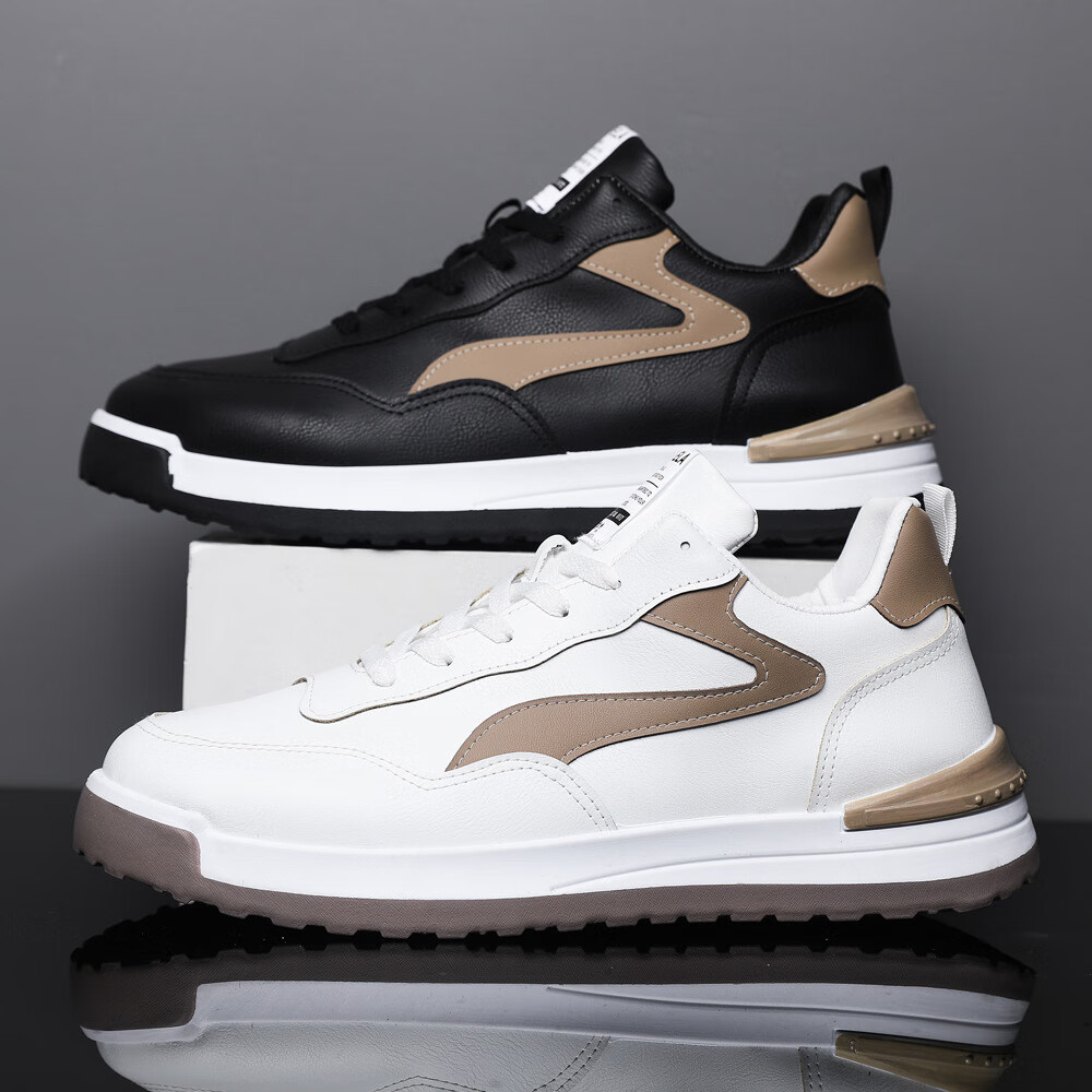 百丽踏新款男鞋秋季皮面时尚潮流百搭休闲男士运动鞋轻便软底舒适跑步