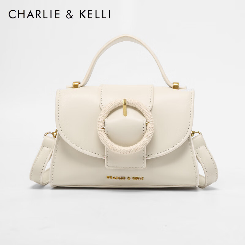 CHARLIE&KELLI2020秋季新款轻奢斜挎包女小包C&K椰子包时尚单肩百搭圆扣斜挎手提包包 白色