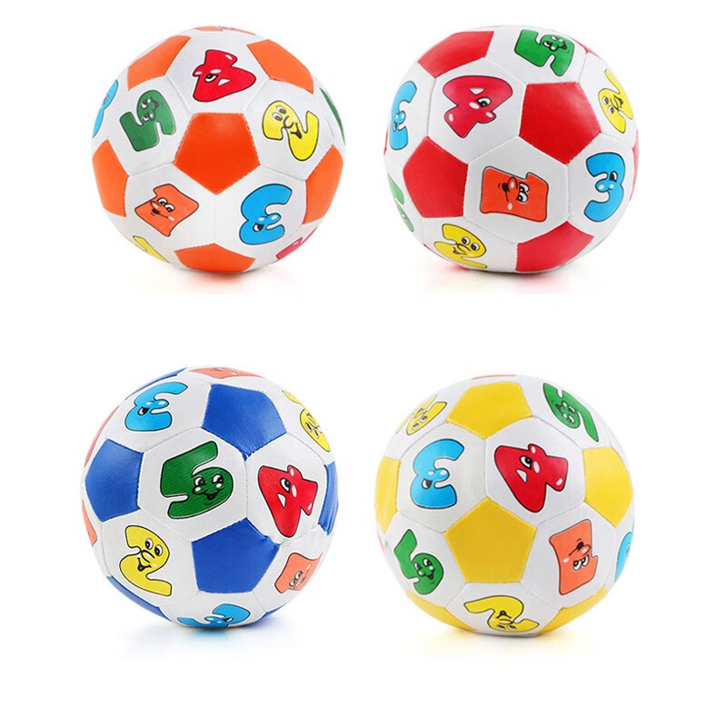 雅诺 儿童玩具球拍拍球宝宝认色小皮球认数字不带铃铛直径10厘米皮革