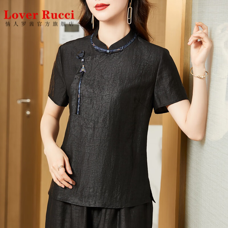 lover rucci新中式香云纱上衣女女士年轻款龟纹中年高端龟裂纹小衫