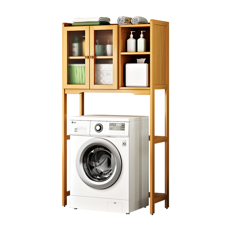 竹艺佳(ZHUYIJIA)洗衣机置物架厕所马桶储物架滚筒波轮落地阳台上方收纳洗衣机架子收纳储物柜子 50茶色