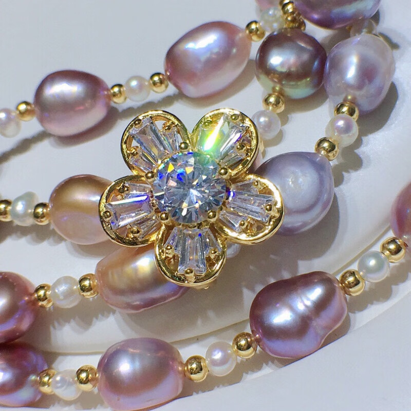 览日鸟新品  异形巴洛克毛衣链紫淡水珍珠饰品时尚简约百搭珍 炫彩