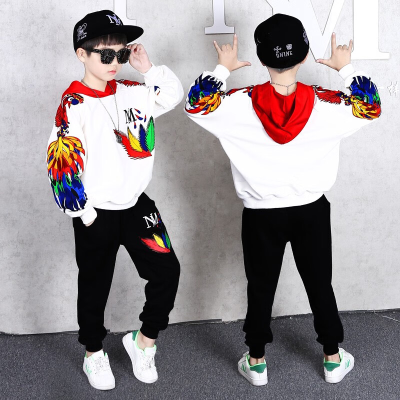 宇龙童话男童秋装卫衣儿童帅气套装韩版宽松中大童秋款潮童装两件套 黑色春秋装(衣服+裤子) 180 码建议身高1.7米左右