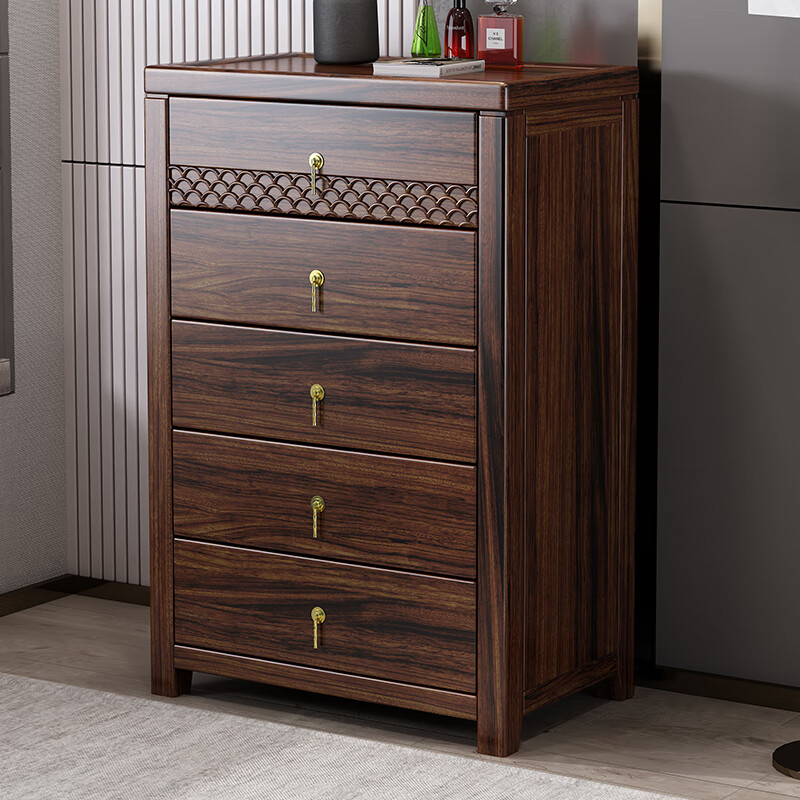 见筑新中式乌金木斗柜客厅禅意地柜储物柜简约古典五斗柜组合木