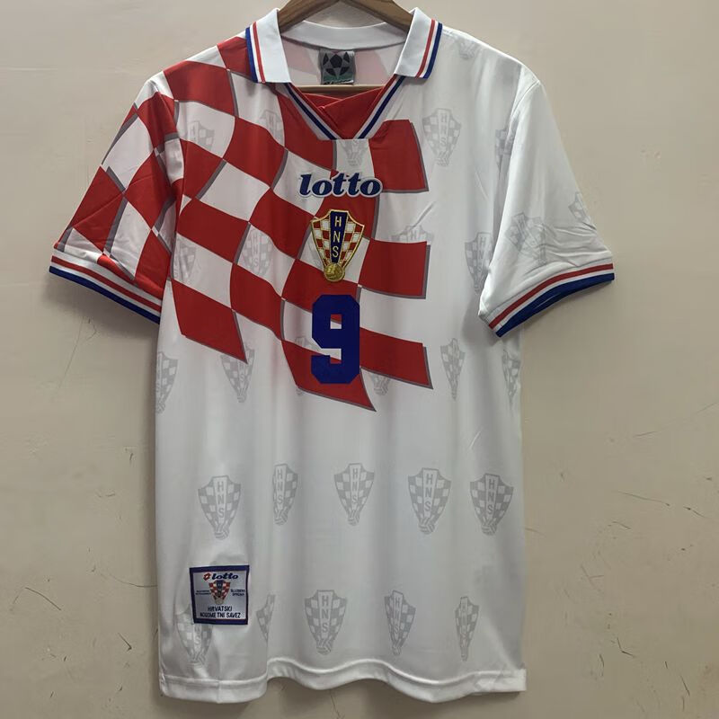 极演98世界杯国家队克罗地亚主客场球衣9号苏克博班复古足球服短袖 男