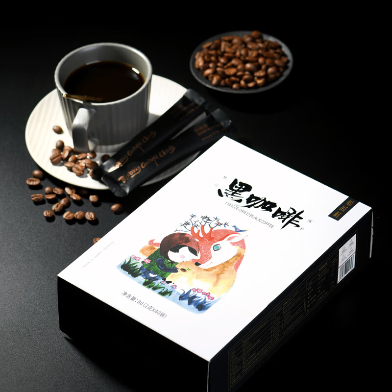 猫尚村 咖啡冻干黑咖啡无蔗糖精品速溶美式黑咖啡粉特浓纯苦原味冷萃咖啡40袋盒装