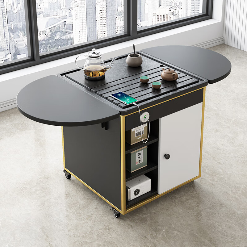 移动茶台火烧石折叠茶几桌两用现代阳台茶车小户型家用功夫茶桌 多