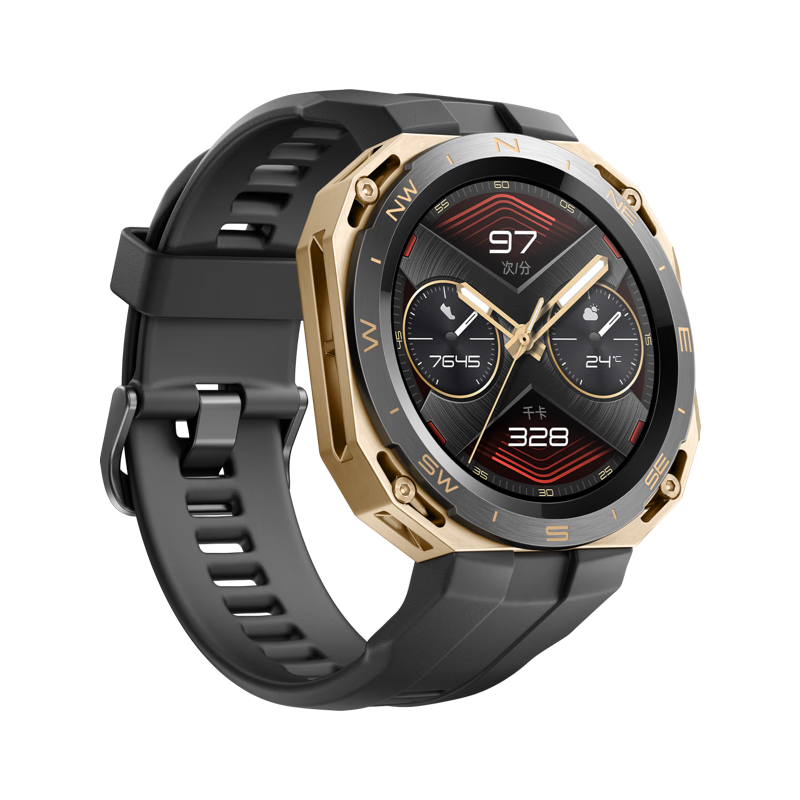 HUAWEI 华为 WATCH GT Cyber 都市先锋款 智能手表 46mm 曜金黑不锈钢表壳 黑色橡胶表带（北斗、血氧、GPS）