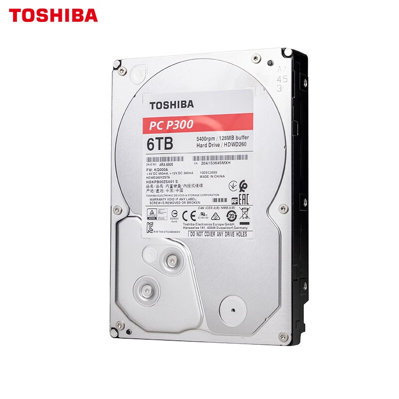 东芝(TOSHIBA)6TB 台式机机械硬盘 128MB 5400RPM SATA接口 P300系列(HDWD260)