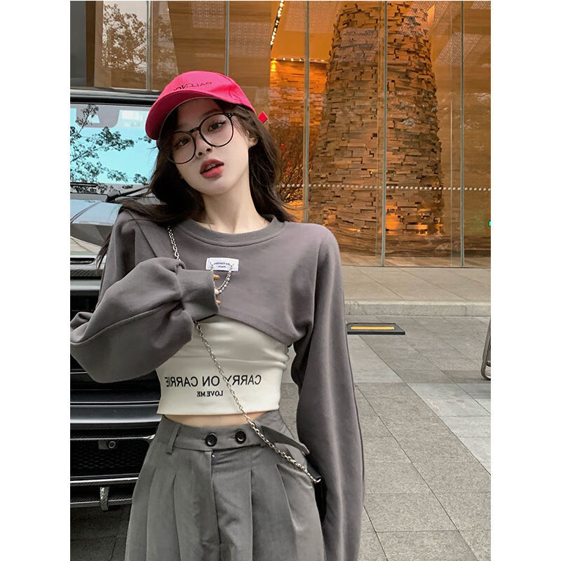 潮范美杜莎拉女生露肚脐短上衣辣妹爵士舞露腰辣妹爵士舞收腰短款卫衣