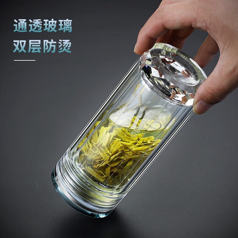 格亚(GEYA)高档钛晶抗菌玻璃杯高颜值钛杯水晶级双层玻璃水杯子玻璃茶杯礼盒 【高档皮盒】260ml