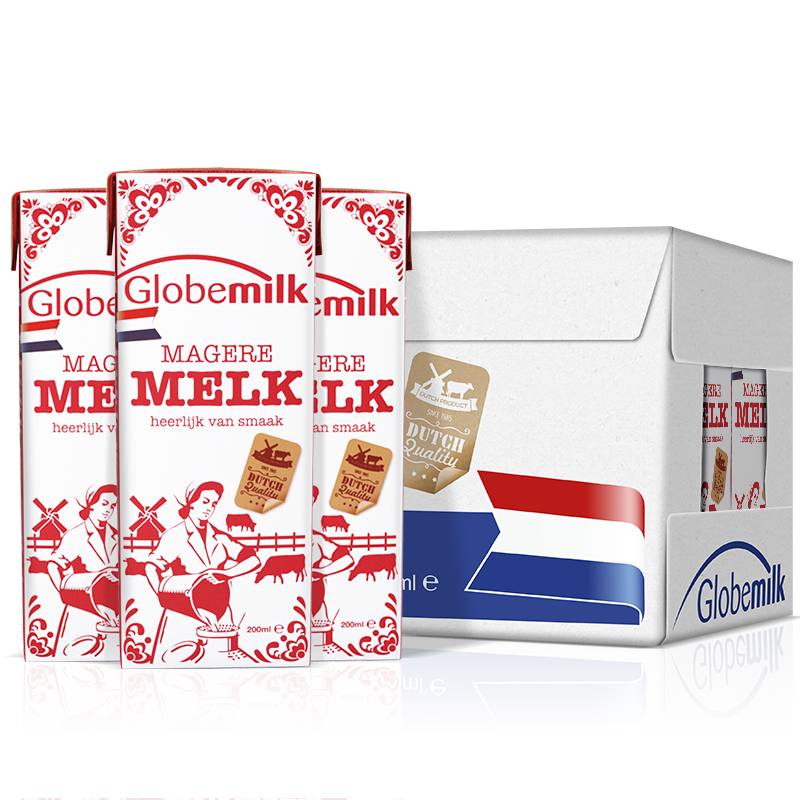 Globemilk 荷高 脱脂纯牛奶 200ml*24盒