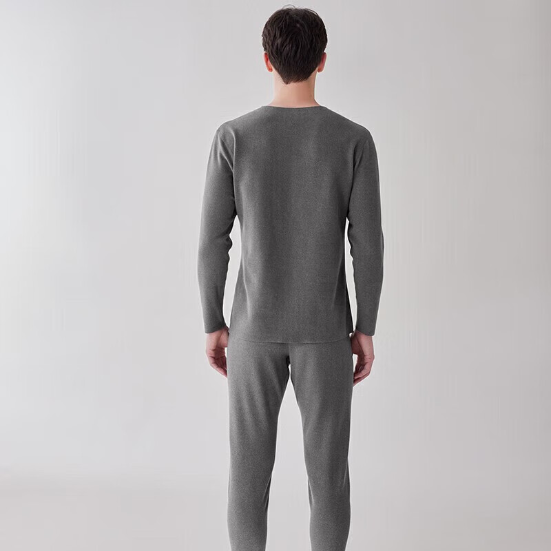 芬腾情侣秋季保暖内衣秋衣秋裤套装女士羊毛蚕丝德绒男冬天打底衫 深灰【单男款】 L 建议:女110-124斤,男126-146斤