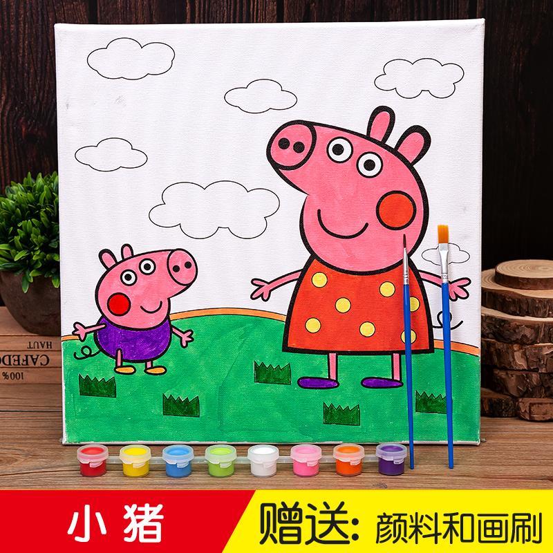 颜料画涂色 幼儿园调色画水彩画涂鸦画填色画彩绘手工画套装 3-小猪