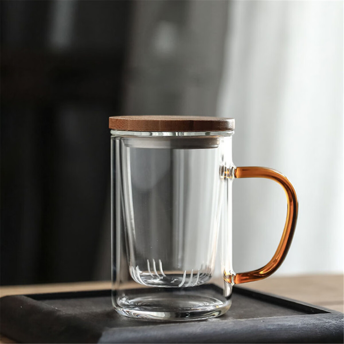 八玺（BAXI）耐热玻璃杯茶水分离办公室茶杯家用带茶滤水杯泡茶杯子可加热茶具 养心杯（三件套） 450ml 1只 简约茶水分离办公室玻璃杯