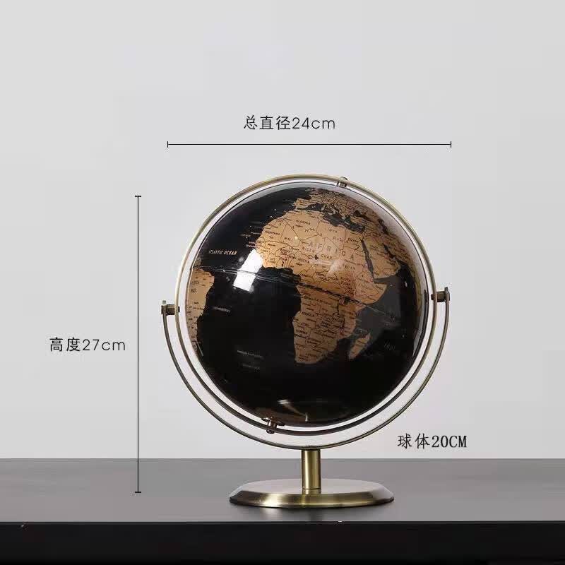 创意轻奢地球仪摆件办公室桌面摆设书房办公桌酒柜现代家居装饰品 中号-万向轮20cm-黑金色(英文)