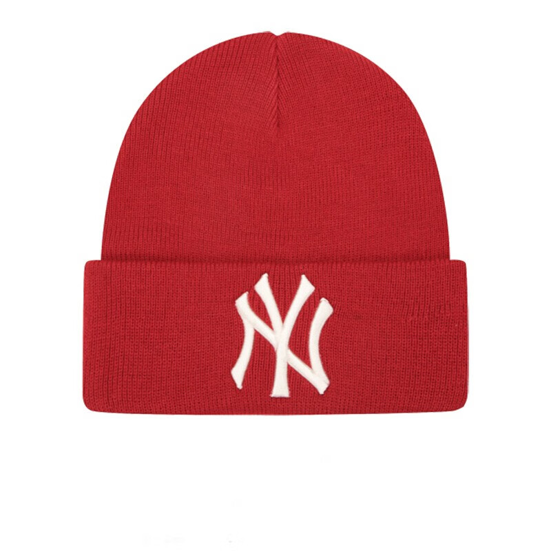MLB针织帽男女通用情侣套头帽子男毛线帽女NY洋基队双层保暖LA道奇队 红色白标NY 均码