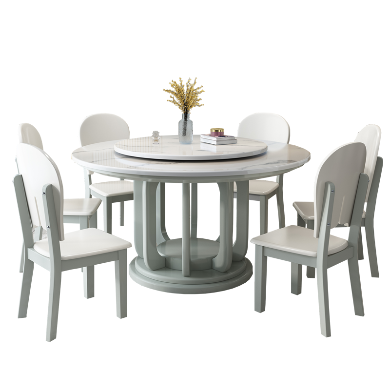 美景(MEIJING) 餐桌实木餐桌椅组合可折叠伸缩小户型欧式大理石吃饭桌子家用圆桌方圆两用 1.35米一桌四椅