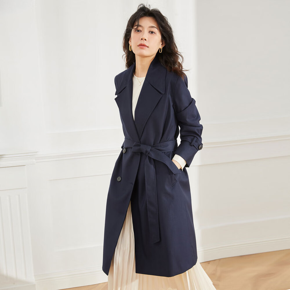 小个子风衣女外套英伦学院风年秋新简约翻领廓形笔挺垂顺宽松 藏青色