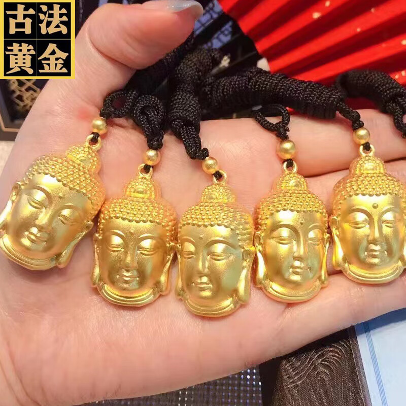 小腰金 永保平安古法金佛吊坠黄金佛头挂绳女999足金坠子高档黑绳项链