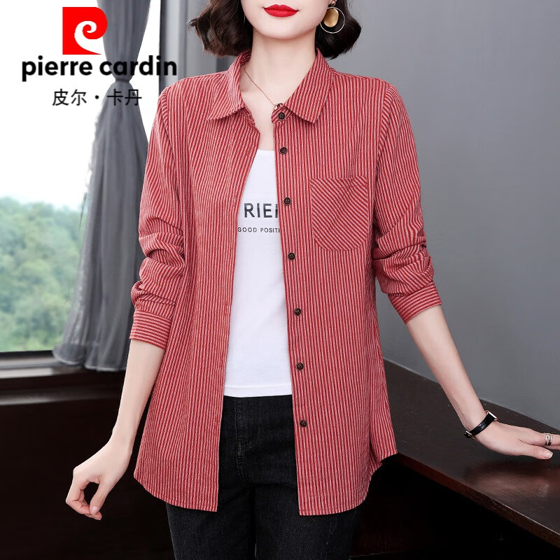 皮尔卡丹(pierre cardin)皮尔卡丹品牌轻奢高档女装 春秋条纹衬衫女