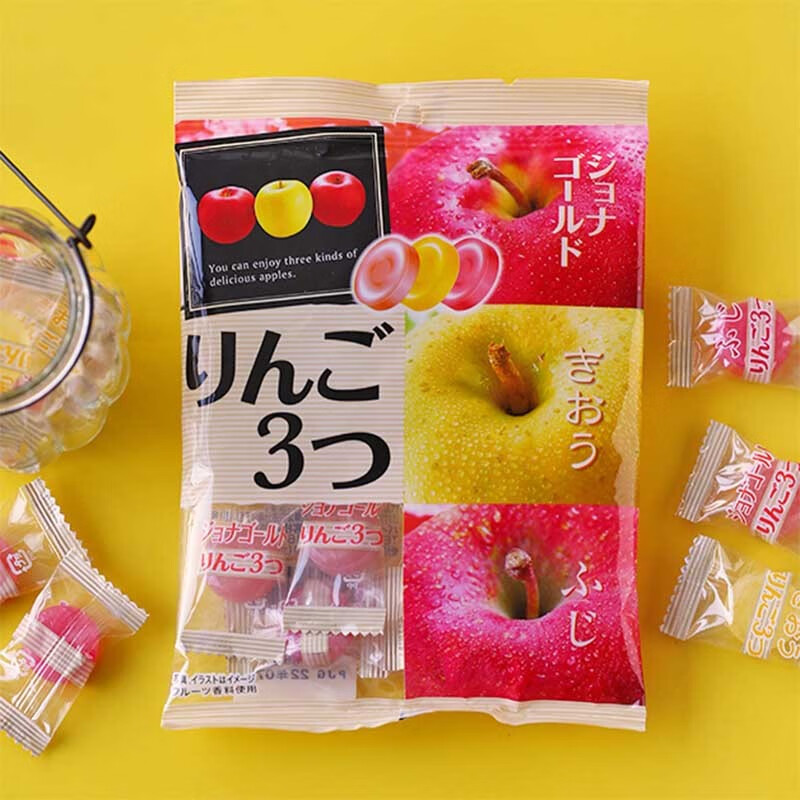 2袋日本进口佩茵pine苹果味硬糖 三味苹果糖x2袋