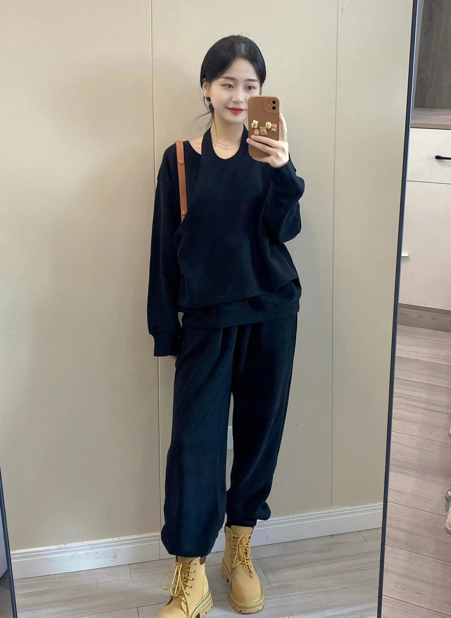 新款高级欧货时尚盐系穿搭休闲加厚卫衣束脚裤两件套装 藏青色套装 s