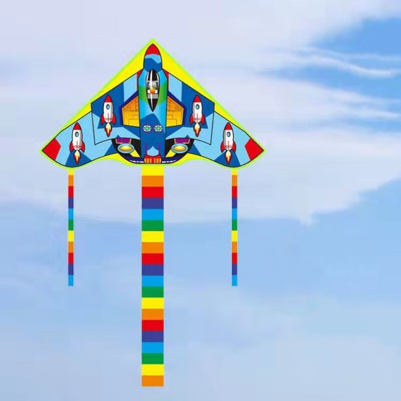 牧奈斯风筝儿童 1米弯边三角风筝带线小型格子布卡通图案风筝儿童 1米弯边飞机(50m+红轮)