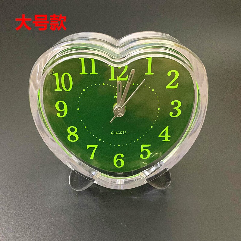 族明珠星闹钟学生座钟迷你小闹钟创意夜灯床头超静音绿面时钟表 心形