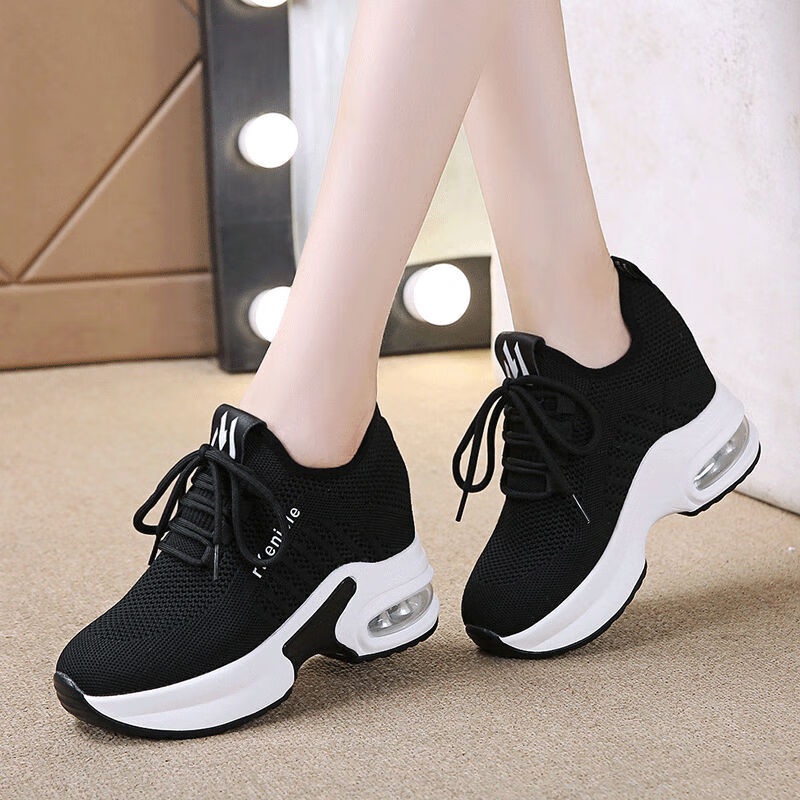 蚂蚁同款秋冬新款内增高 厚底小黑鞋轻便加绒跑步鞋气垫运动休闲女鞋