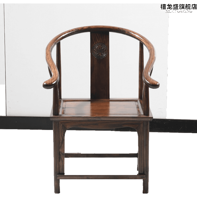 禧龙盛 圈椅三件套中式单人太师椅榆木靠背椅子实木明清茶椅仿古皇宫椅送货入户 圈椅+坐垫 默认仿古色