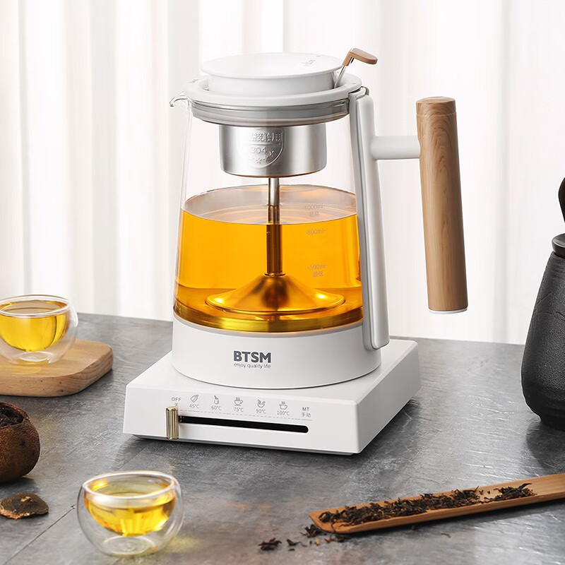 btsm 多功能煮茶器大容量蒸茶壶喷淋式玻璃电水壶花茶冲奶器多段水温