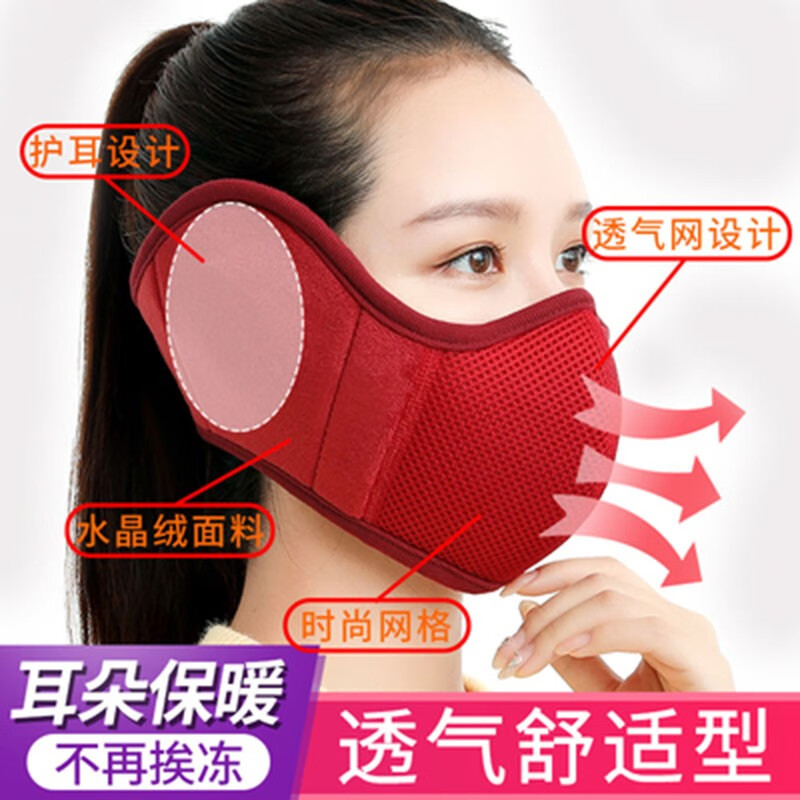 誠一集(CHENGYIJI)口耳罩耳暖透气款 冬季耳朵套透气耳捂子骑行保暖护耳罩口罩冬季 口耳罩黑色网格-透气款