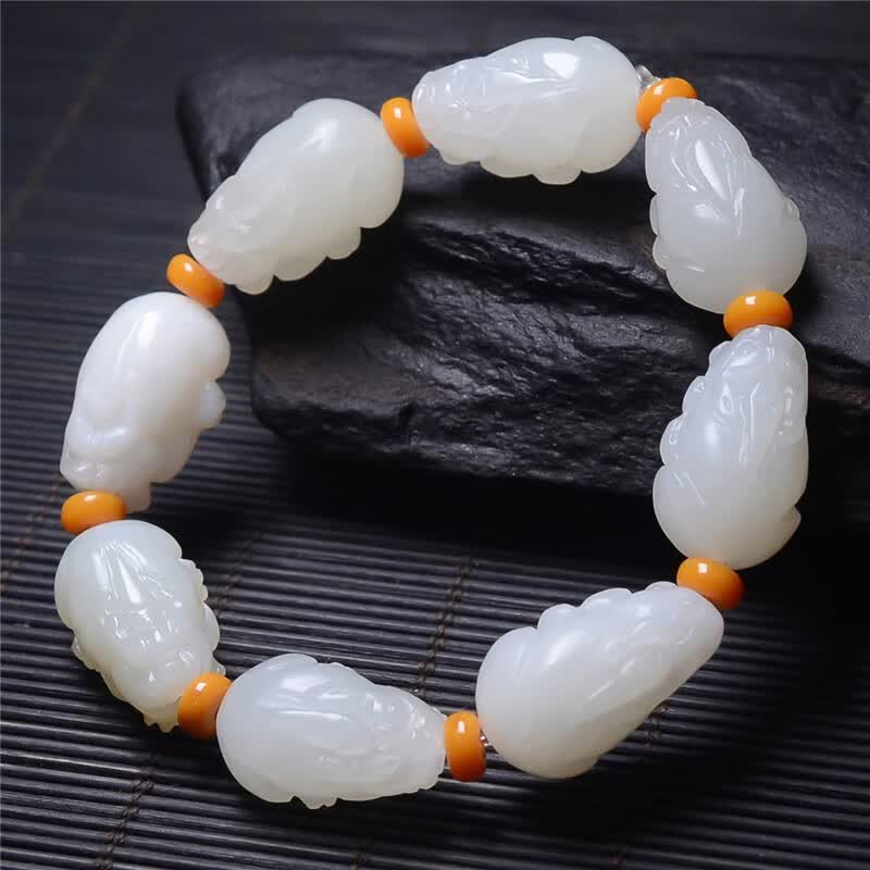 碧凤阁 和田玉白玉貔貅手链玉石玉器男女转运珠手串