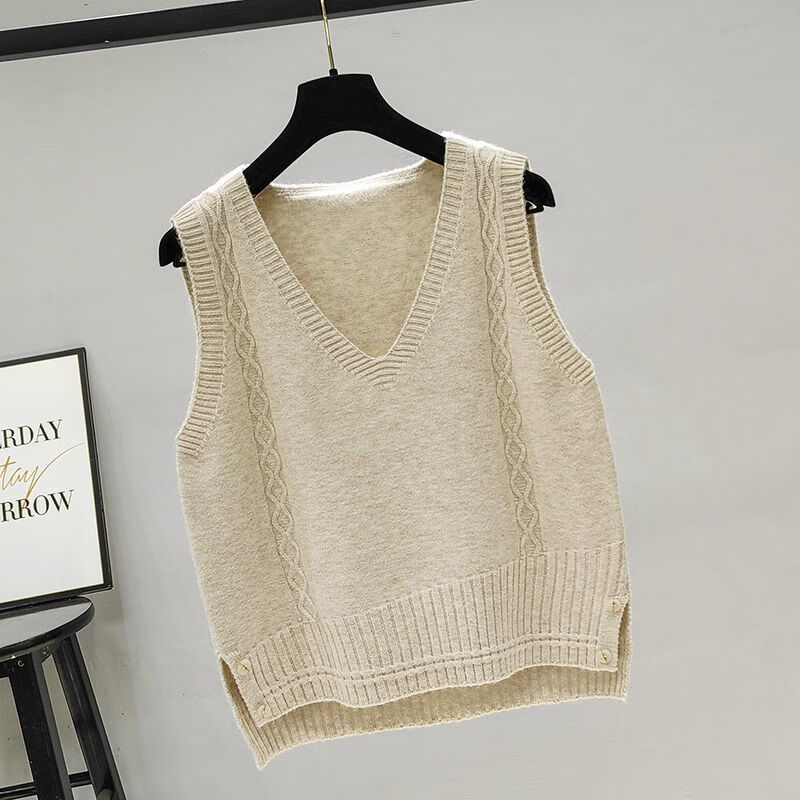 中凡智针织马甲背心女士秋装2023v领麻花编织洋气毛衣宽松马夹上衣
