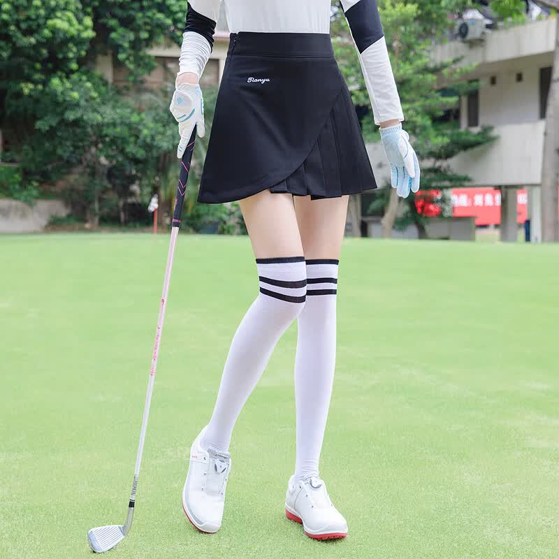 ttygj 高尔夫球袜子女士过膝长袜三条杠百搭休闲长筒运动棉袜 白色