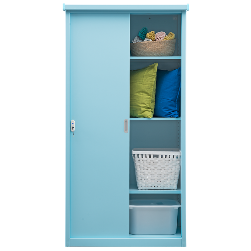 万祝阳台柜储物柜防雨防晒户外金属收纳柜日式推拉门室外杂物置物移门柜飘窗柜 恒天蓝八格收纳2000*890*550