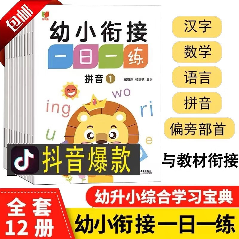 【官方正版】幼小衔接一日一练 12册 教材全套学前班幼升小数学思维训练借十法凑十法口算题10 20以内分解与组成练习册幼儿园中班大班加减法数学题拼音语言数学部首字帖练字帖汉字偏旁一二年级拼读训练 【全