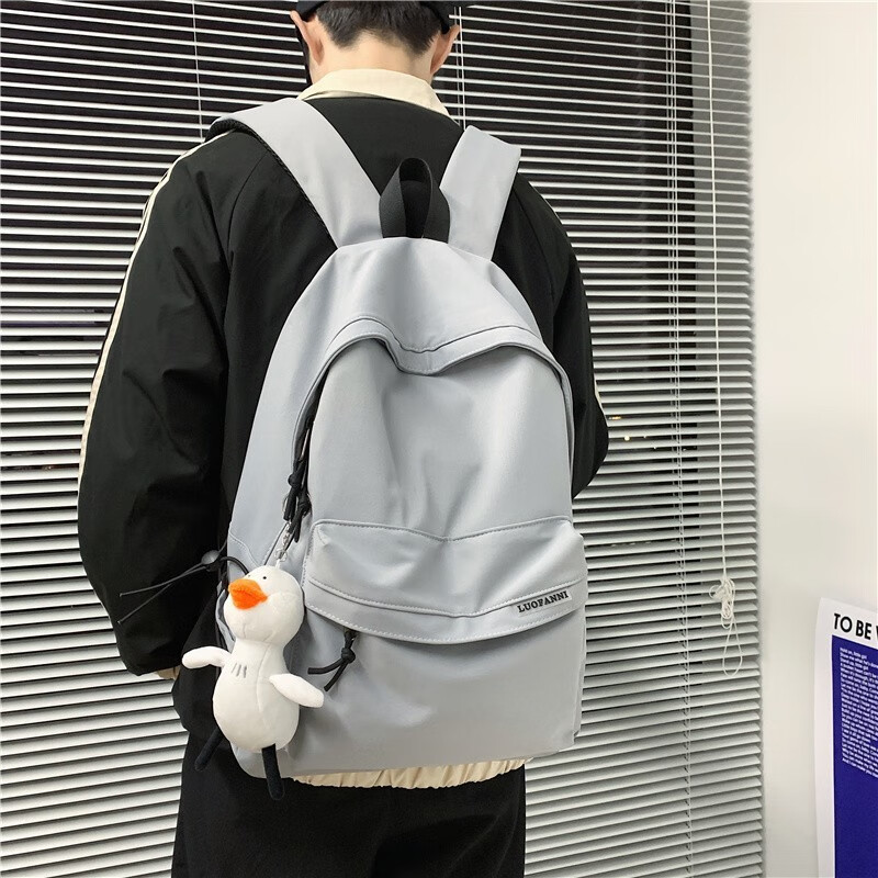叢林鳥ins風純色書包男初中韓版大學生背包高中生大容量男款雙肩包 藍色【小鴨子】