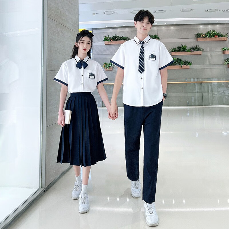 学生jk套装初高中短袖衬衫情侣装夏装潮流潮 衬衫 领结 班服毕业季 s