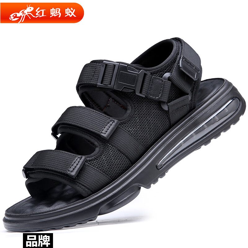 汉克红蚂蚁沙滩鞋男2023新品夏季休闲气垫凉鞋男魔术带软底缓震外穿