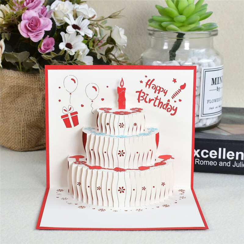 觅痕 生日贺卡创意卡片3d立体生日贺卡儿童员手工贺卡生日礼物蛋糕